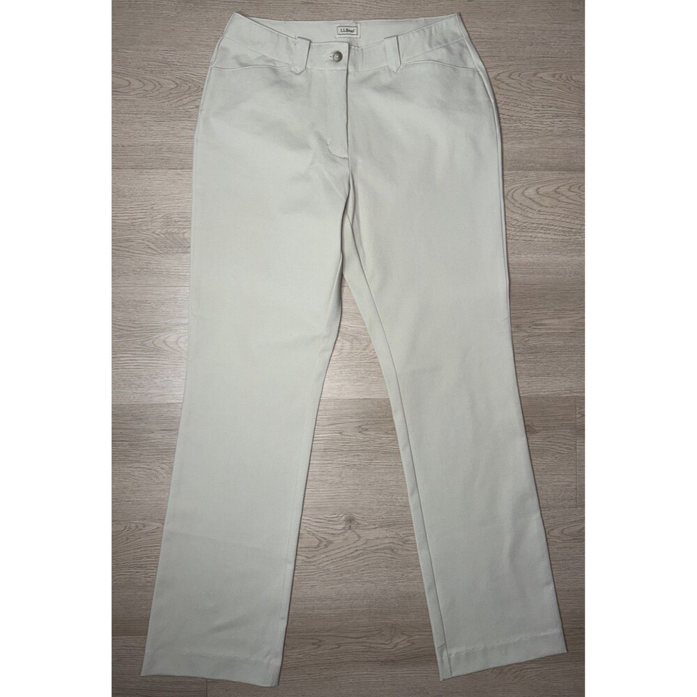 L.L. Bean Womens Chino Pants Size 6 Regular Khaki Beige Stretch Straight Leg
